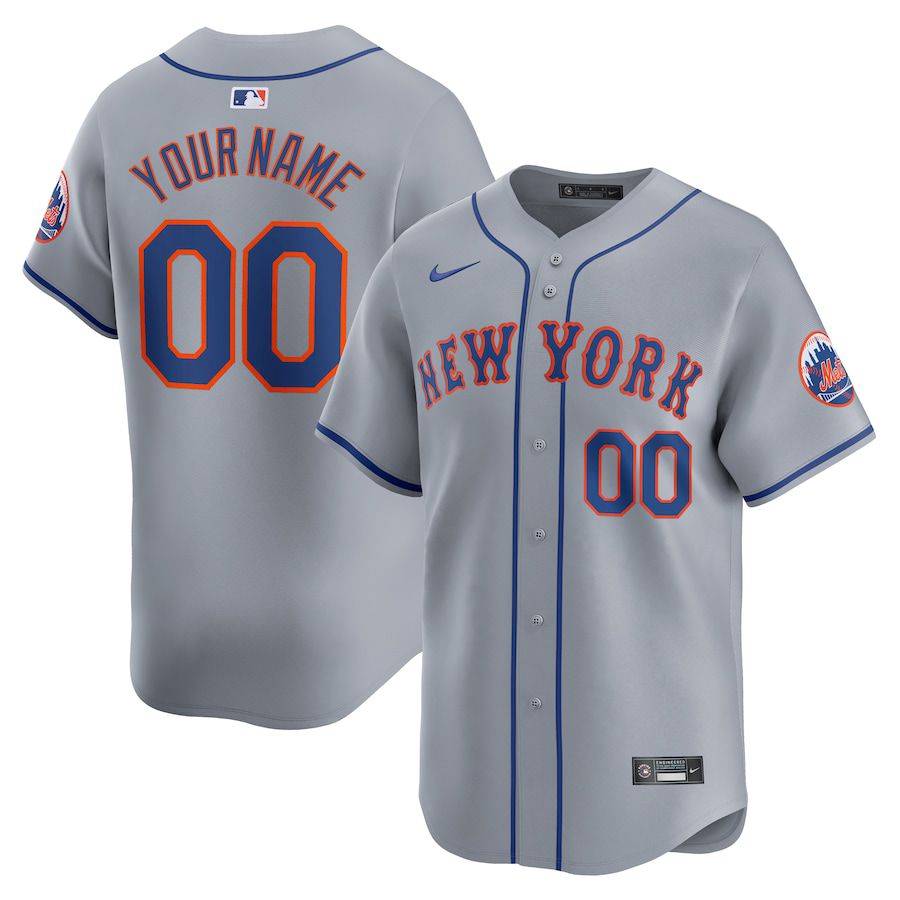 Men New York Mets Nike Gray Away Limited Custom MLB Jersey